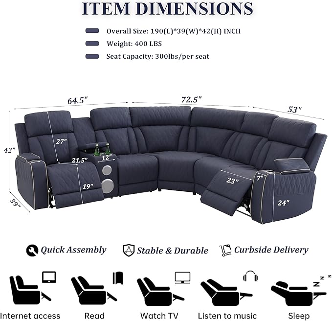 Power Recliner Sectional Sofa, L-Shaped Living Room Furniture Set, Reclining - Image 2
