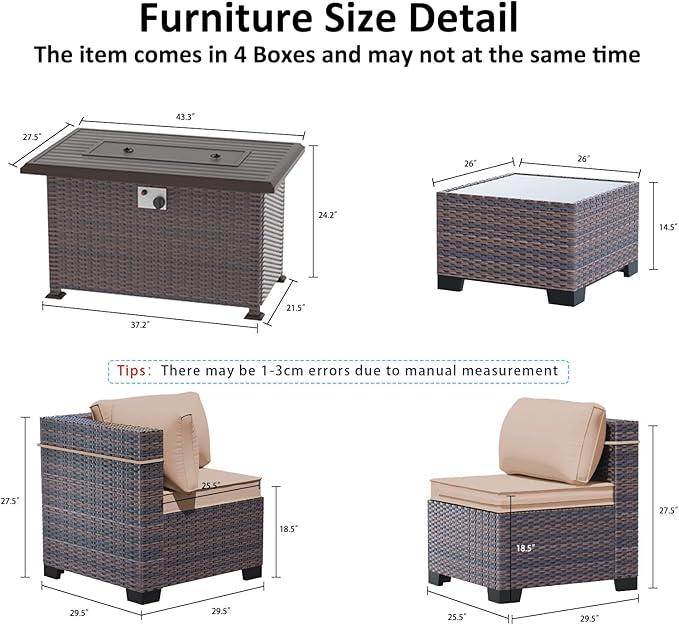 Outdoor Patio Furniture with Fire Pit Table, 6 Pieces Outdoor Furniture Patio - Image 2