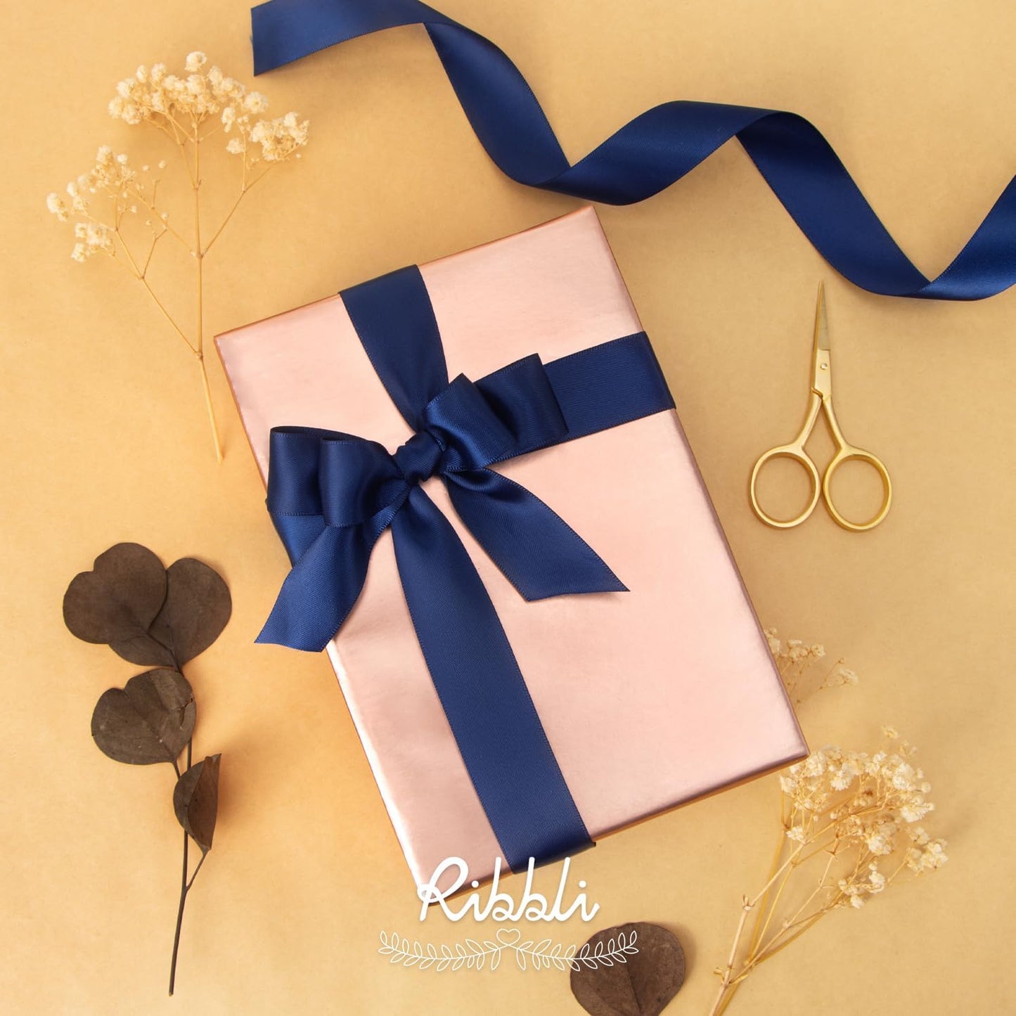 Ribbli Navy Double Faced Satin Ribbon,1” x Continuous 25 Yards,Use for Bows Bouquet,Gift Wrapping,Baby Shower,Floral Arrangement