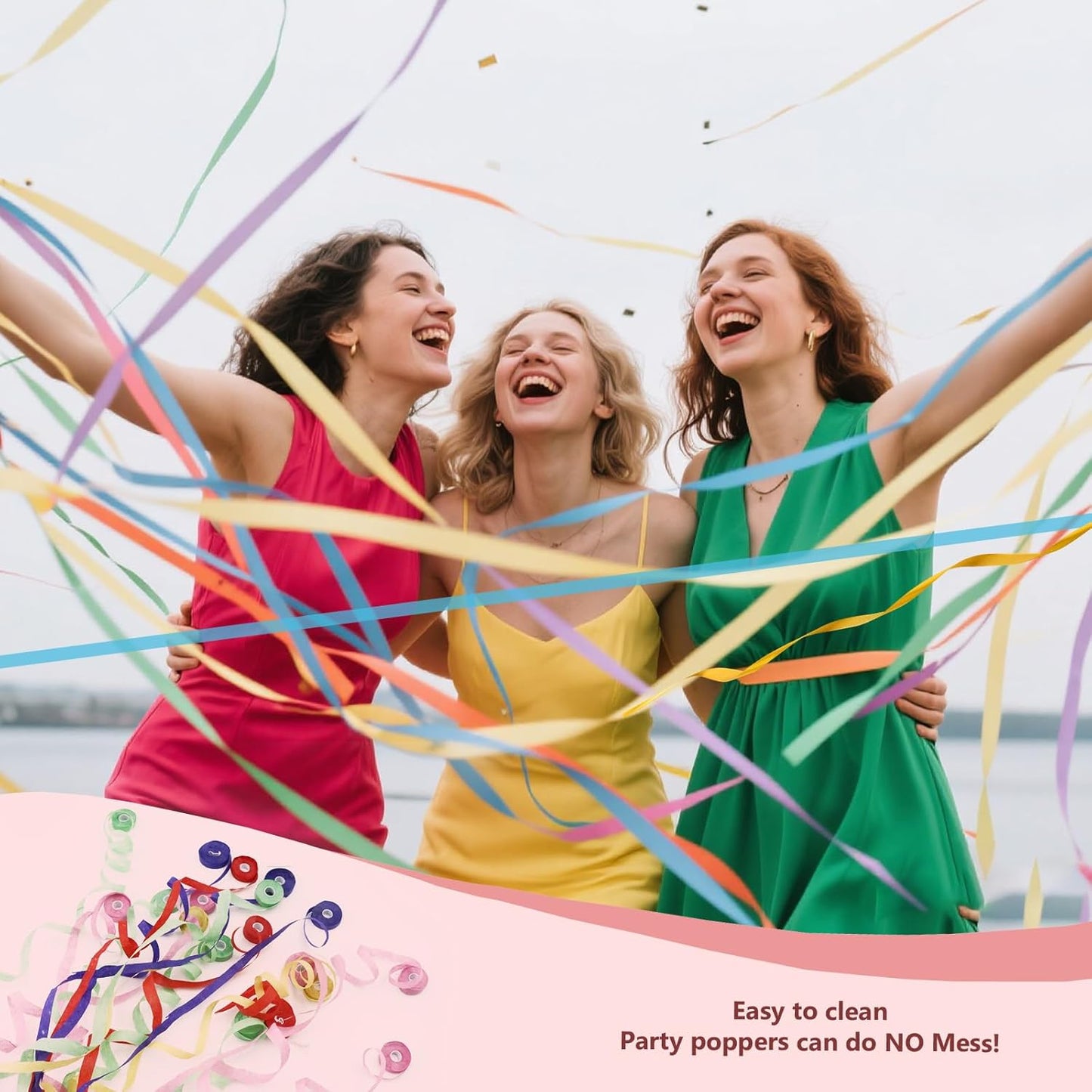 180 Pcs Hand Thrown Streamer Poppers Colorful, Confetti Streamers No Mess Paper Crackers Party Poppers for Birthday,Wedding,Celebrations,Graduation Party