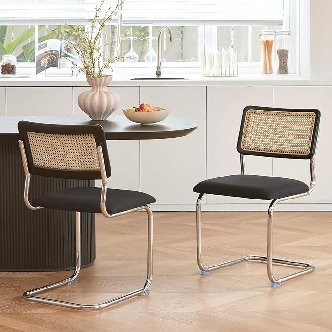 GrandNoor Rattan Dining Chairs Set, Wooden Mid Century Modern Dining Room Chairs - Image 4