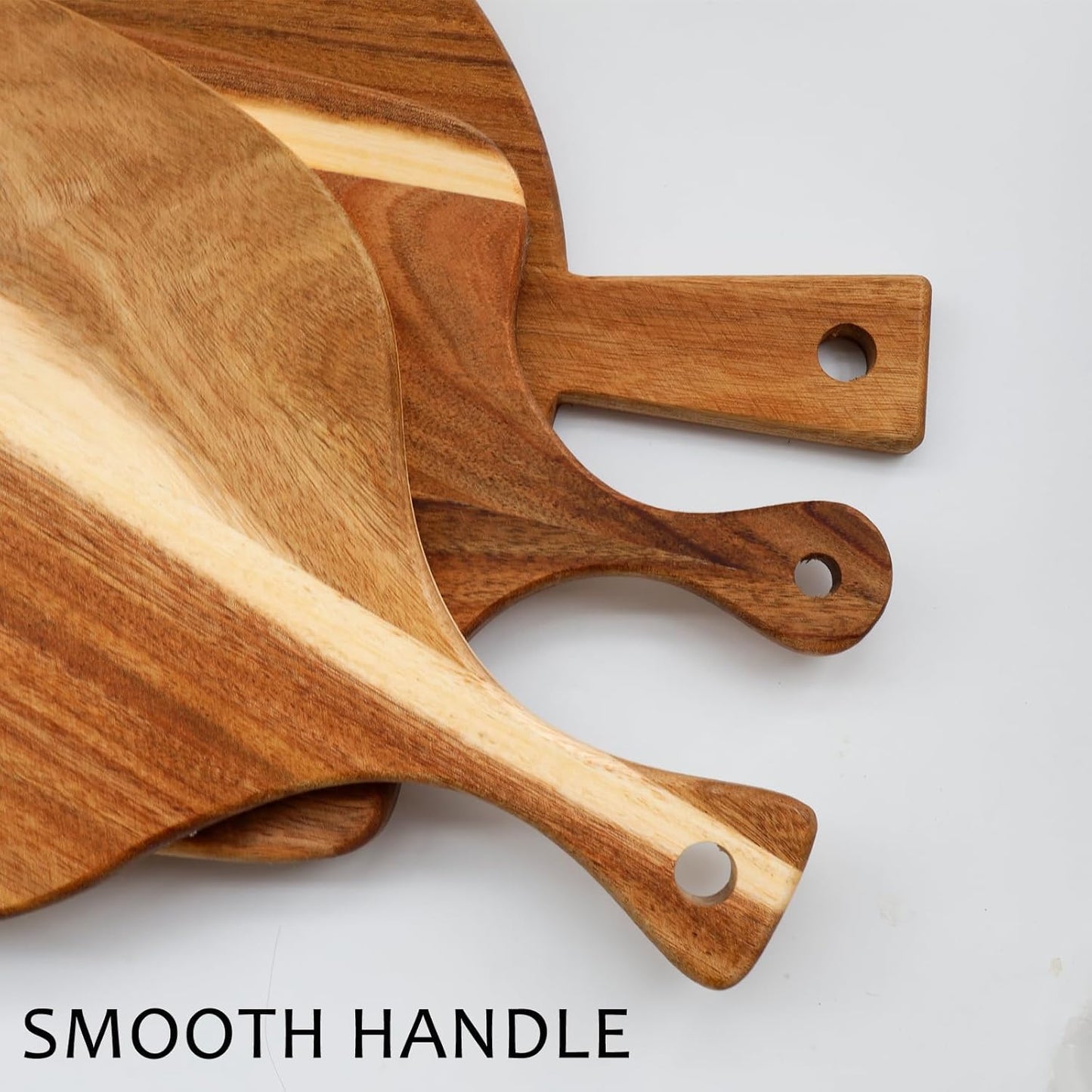 3 PACK Acacia Wood Chopping Boards with Handle, Wooden Charcuterie Board Food Serving Tray Platter for Cheese Pizza Meat Fruit Bread Baking