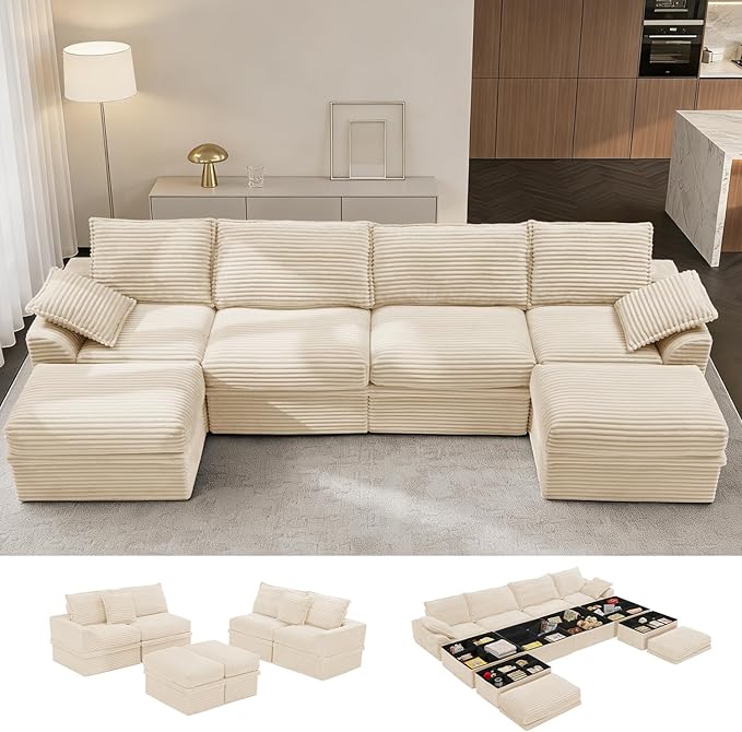 Upgrade Boneless Couch with Storage, Extra Deep&High Seat Modular Sectional by Unknown