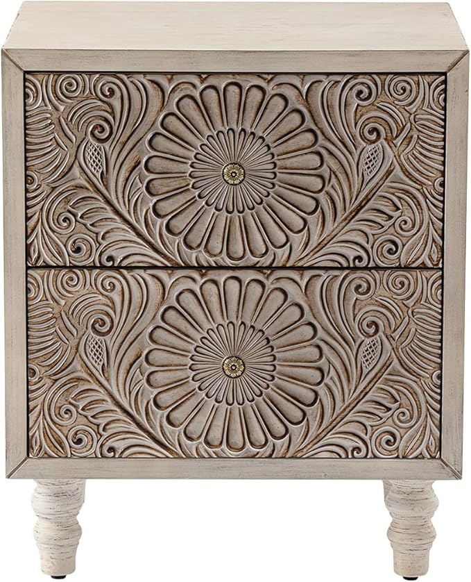 HOMPUS 2-Drawer Farmhouse Nightstand, Fully Assembled Boho Night Stand - Image 9