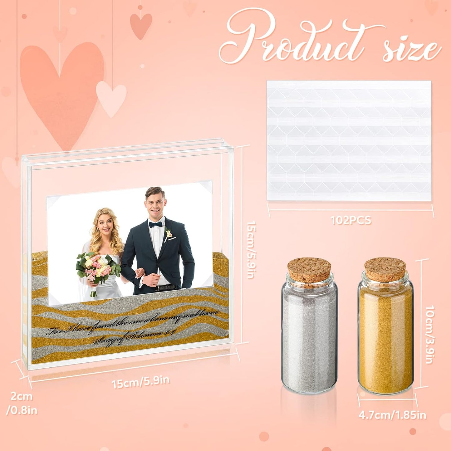 Roowest Sand Ceremony Kit for Wedding Includes Clear Acrylic Unity Sand Ceremony Photo Frame 2 Pack Photo Fixing Corner Stickers and 2 Glass Unity Holder for Wedding Home Decor(Yellow, Gray)