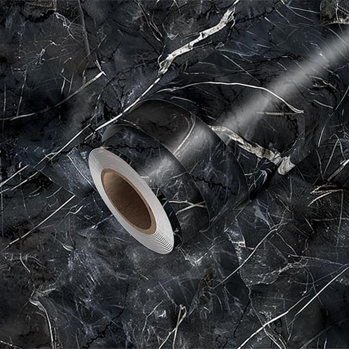 HOMETITUTE Black Marble Wallpaper Peel and Stick Dark Stone Pattern 118.1x17.7 by HOMETITUTE
