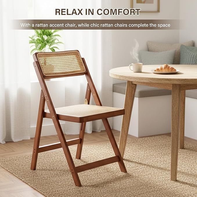 Furlide Rattan Folding Chairs, Modern Mid Century Dining Chairs Set of 2 - Image 7