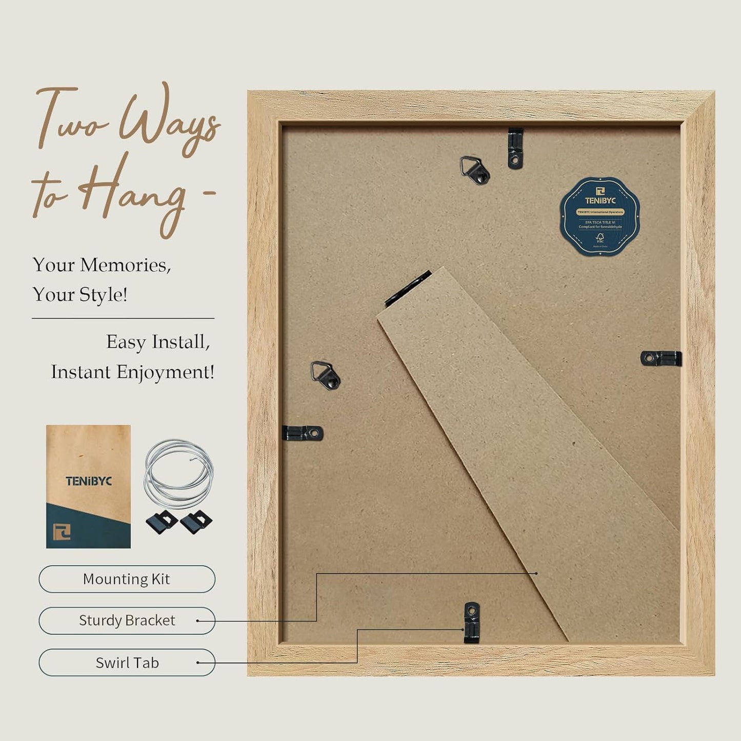 8.5x11 Picture Frame Set - 4 Pack, Natural Solid Wood, HD Tempered Glass, Elegant Wood Grain Photo Frame, Table or Wall Display