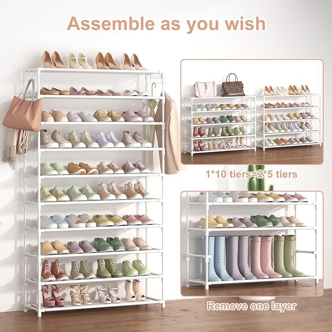 LANTEFUL 10 Tiers Shoe Rack 50 Pairs Large Capacity Tall Shoe Organizer Sturdy - Image 5