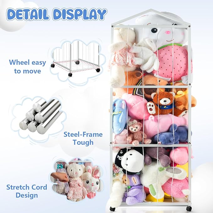 NomNest Stuffed Animal Storage Zoo, Large Metal Plushies Organizer, Heavy Duty - Image 4
