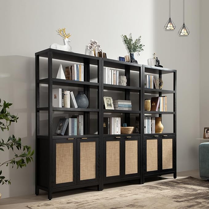 SICOTAS Bookshelf 5 Tier Book Shelf Rattan Boho 71" Tall Bookcase - Image 8