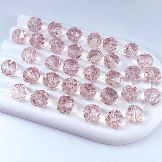 50 PCS 10mm Crystal Glass Beads Round Multiple Faceted Loose Spacer Glass Beads for DIY Handcrafte Bracelet Necklace Earring Jewelry Making(Pink)