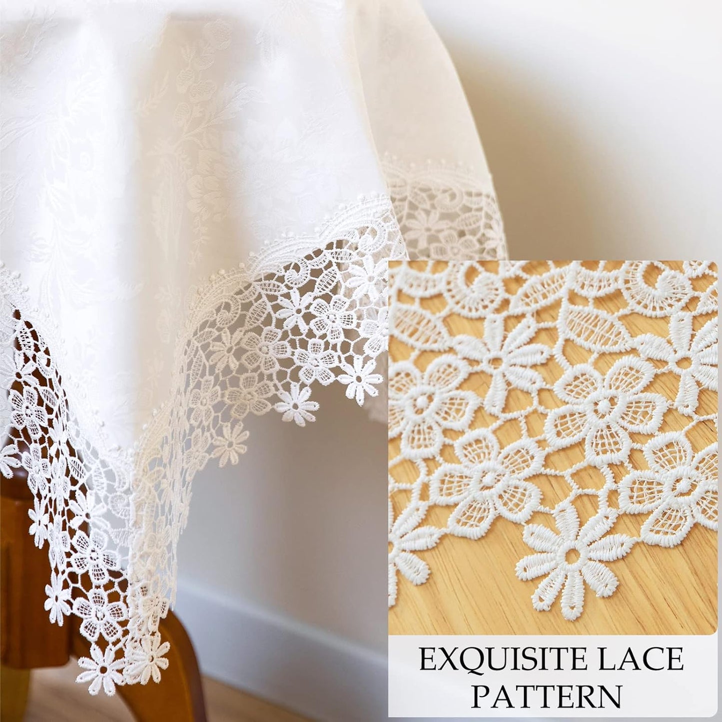 White lace Premium Square Farmhouse Tablecloth Waterproof OilProof SpillProof AntiShrink Soft Wrinkle Resistant Decorative Fabric Table Cover Kitchen Dinning Party Wedding Banquet