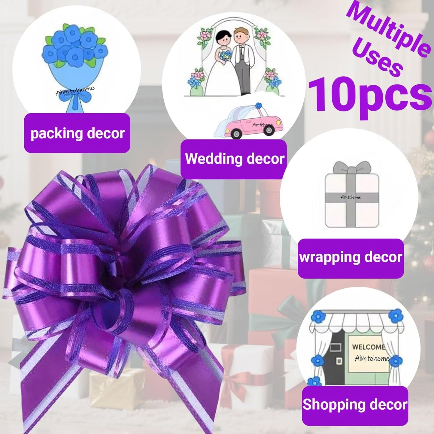 Small Pull Bows, 10 PCS 4 Inch Purple Gift Bows for Wrapping,Basket, Wedding,Birthday Party,Flower Bouquet Decoration