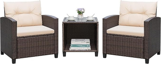Greesum 3 Pieces Patio Furniture Sets Outdoor PE Rattan Wicker Chairs by BuynowfromGreesum