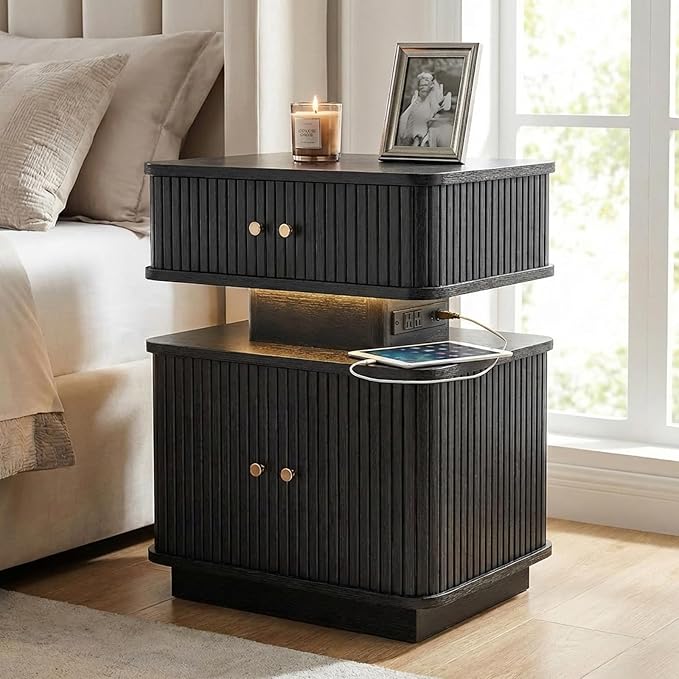 LED Nightstand Set of 2, Fluted Night Stand - Image 6