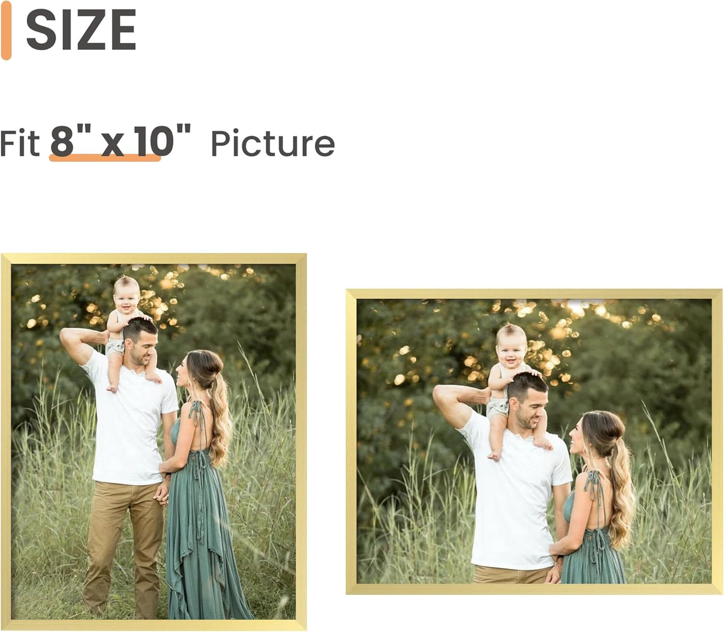 upsimples 8x10 Picture Frame Set of 3, Made of High Definition Glass for 8 x 10, Wall and Tabletop Display Thin Border Photo Frames for Home Decor, Gold