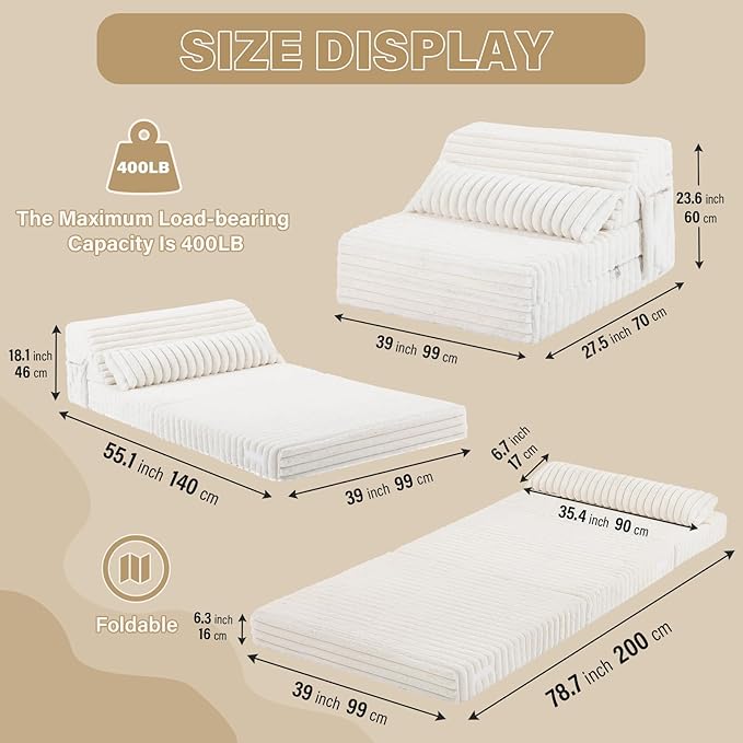 Tiita Folding Sofa Bed Twin Size, Convertible Sleeper Chair Mattress - Image 3