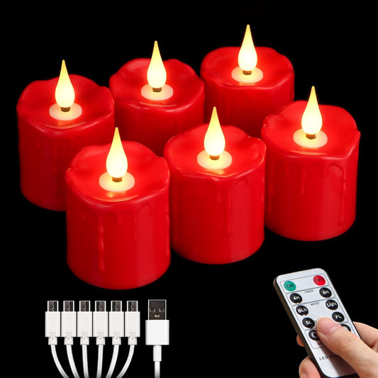 FREEPOWER Rechargeable Flameless LED Votive Candles Red Waterproof LED Candles Lights with Remote Timer for Parties, Special Events, and Home Decor, 2'' x 3''