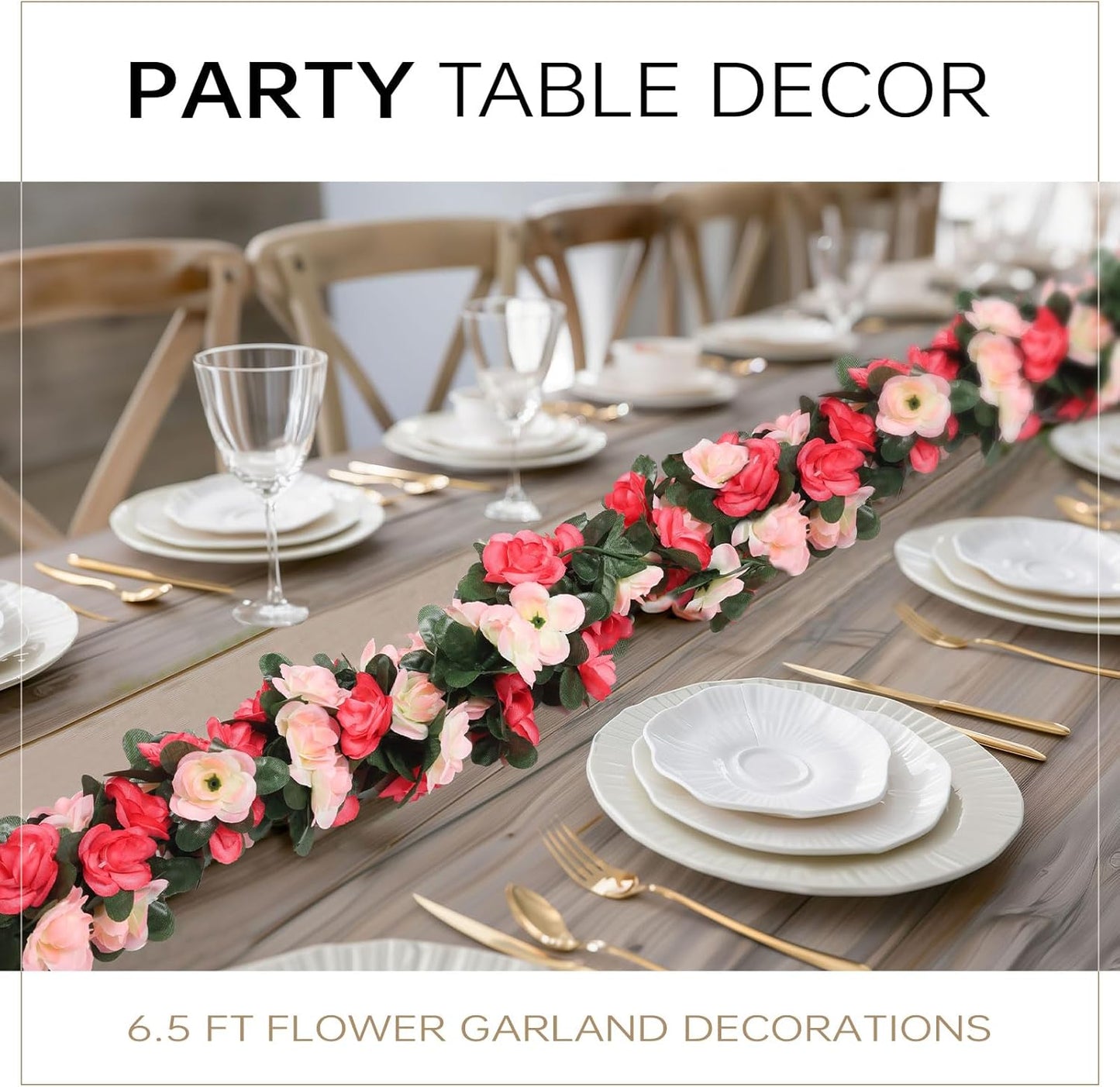 Miracliy 9Pcs 74FT Pink Flower Garland Artificial Rose Arch Vines Fake Spring Floral Garland for Flower Wall Backdrop Wedding Mothers Day Garden Tea Party Decoration