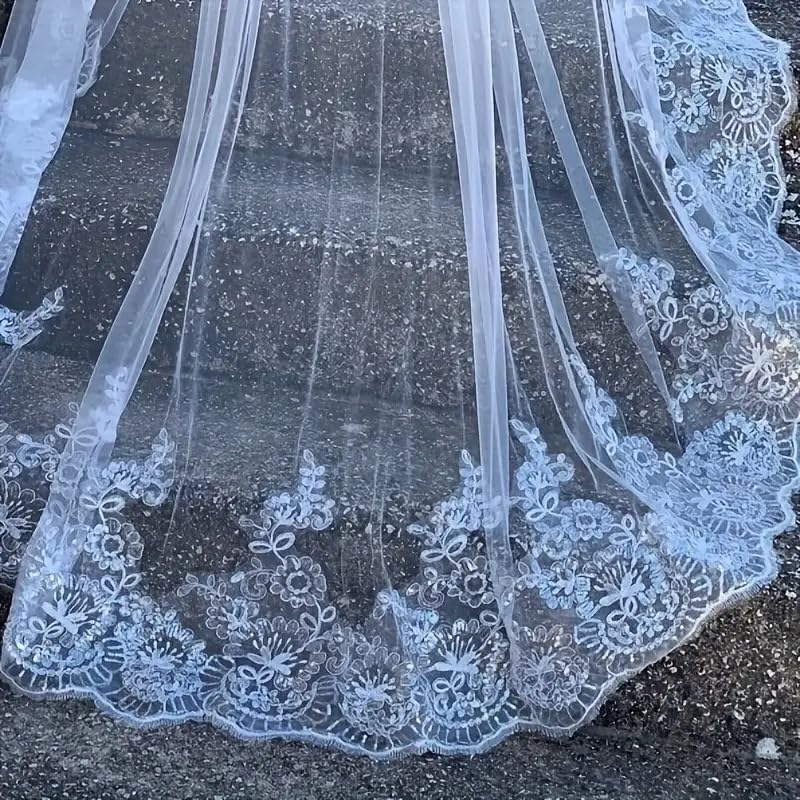 Bridal Veil long Cathedral Length Lace Sequins Edge 1 Tier Wedding Veil with Metal Comb for Brides