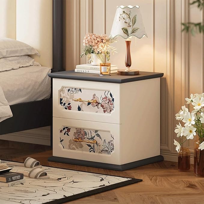 Vintage-Print New Chinese-Style Bedside Table, Office/Bedroom/Living Room - Image 2