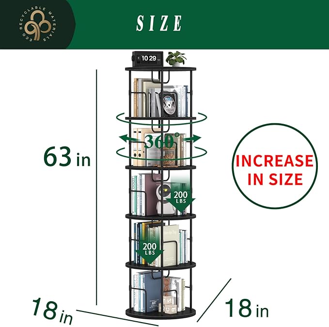 5Tier Rotating Bookshelf, Spinning Bookshelf Tower, 360 ° Display Space Saving - Image 2