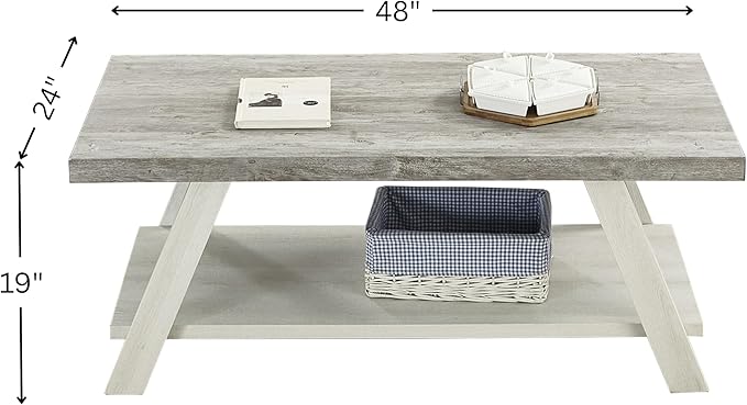 Contemporary Wood Coffee Table 48 in, Two-Tone Living Room Center Table - Image 2