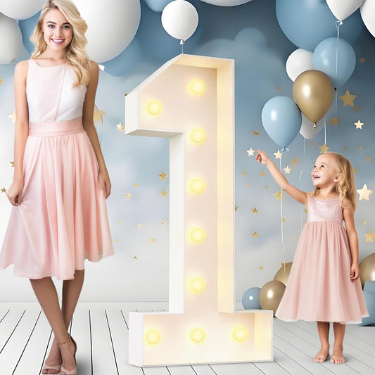 Ledido 4FT Marquee Light Up Numbers Large Light Up Letters for Party Decoration, Marquee Numbers for 1st 21st Birthday Anniversary, Pre-cut Foam Board Assembly Required Number 1