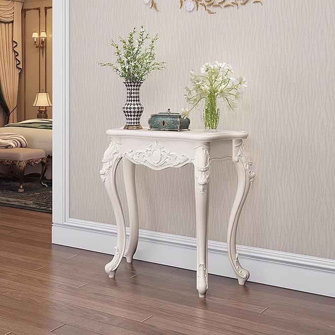 Victorian Style White Console Table, Vintage Entryway Foyer Narrow Sofa Table by Unknown