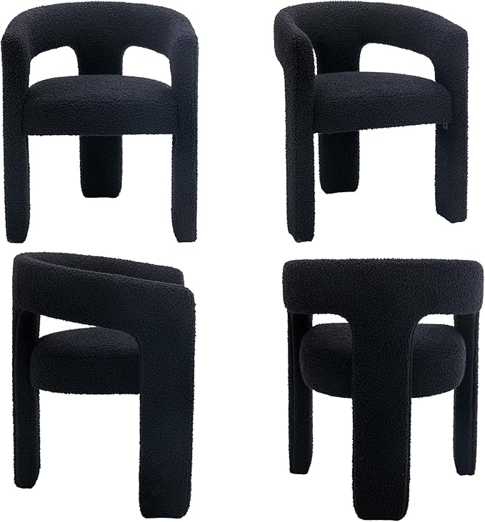 Modern Sherpa Dining Chairs Set of 5, Upholstered Barrel Chairs - Image 9