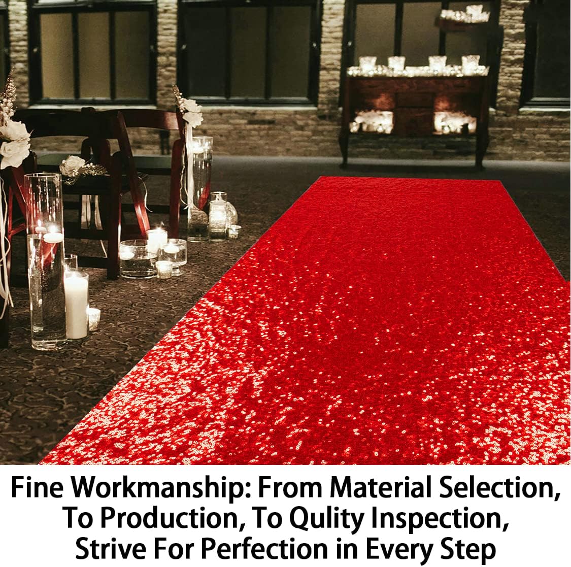 ShinyBeauty Red Sparkle Wedding Aisle Runner, 4x20ft Glitter Carpet for Church, Indoor/Outdoor Events & Bridal Shower Decor
