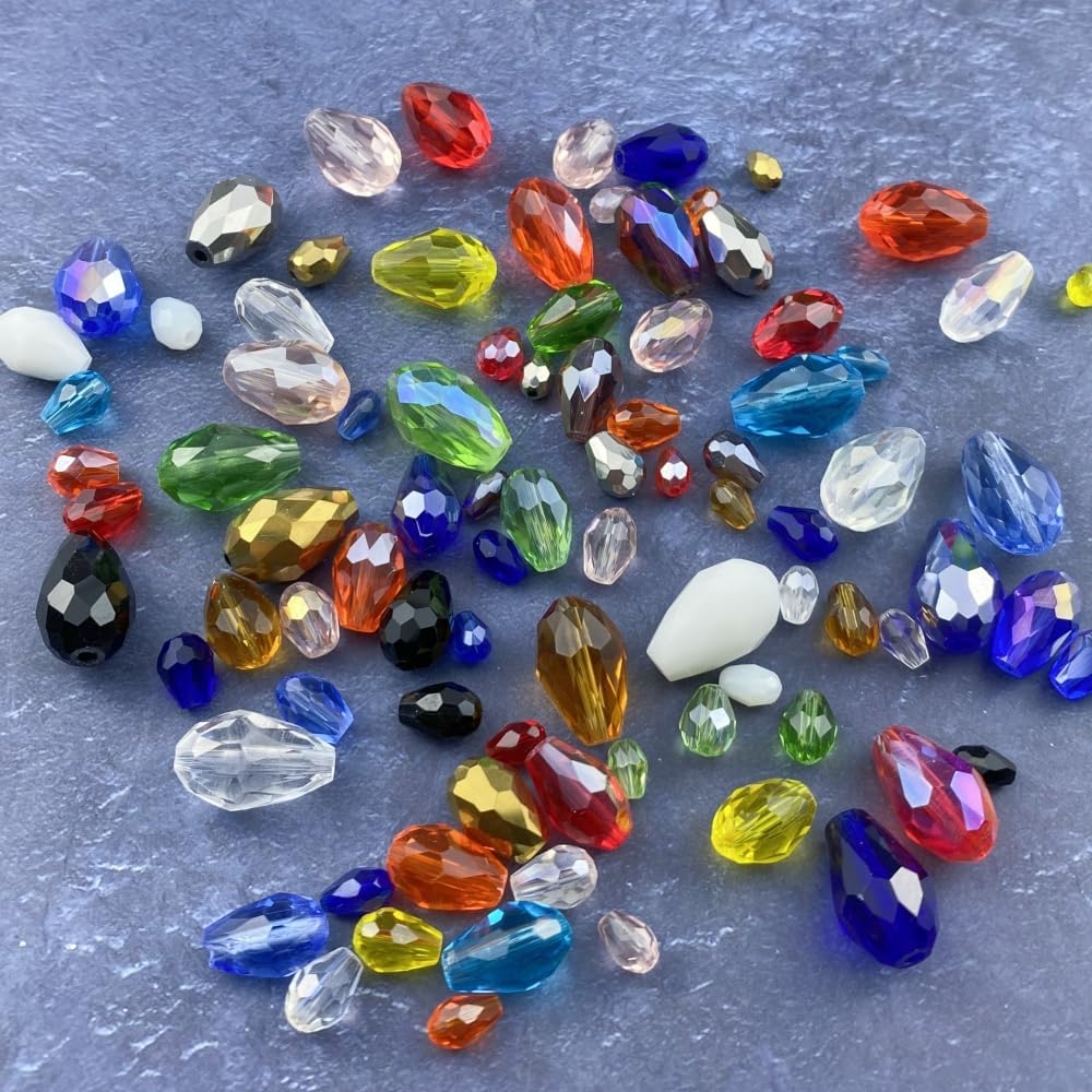 130pcs 6x8mm Teardrop Crystal Glass Beads Vertical Hole Faceted Glass Teardrop Spacer Beads for Bracelets Necklace Earring DIY Jewelry Making Craft(Silver)