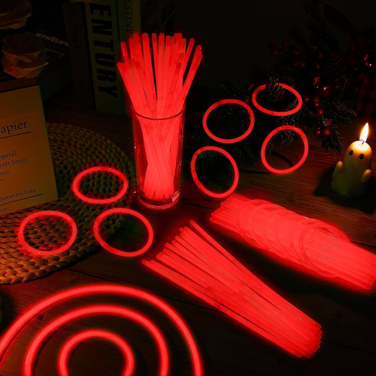 200 Pack 8'' Glow Sticks Bulk Party Favors Red Light Up Sticks with Connectors Neon Glow in the Dark Party Supplies Bracelets for Holiday Birthday Party Decoration (Red)