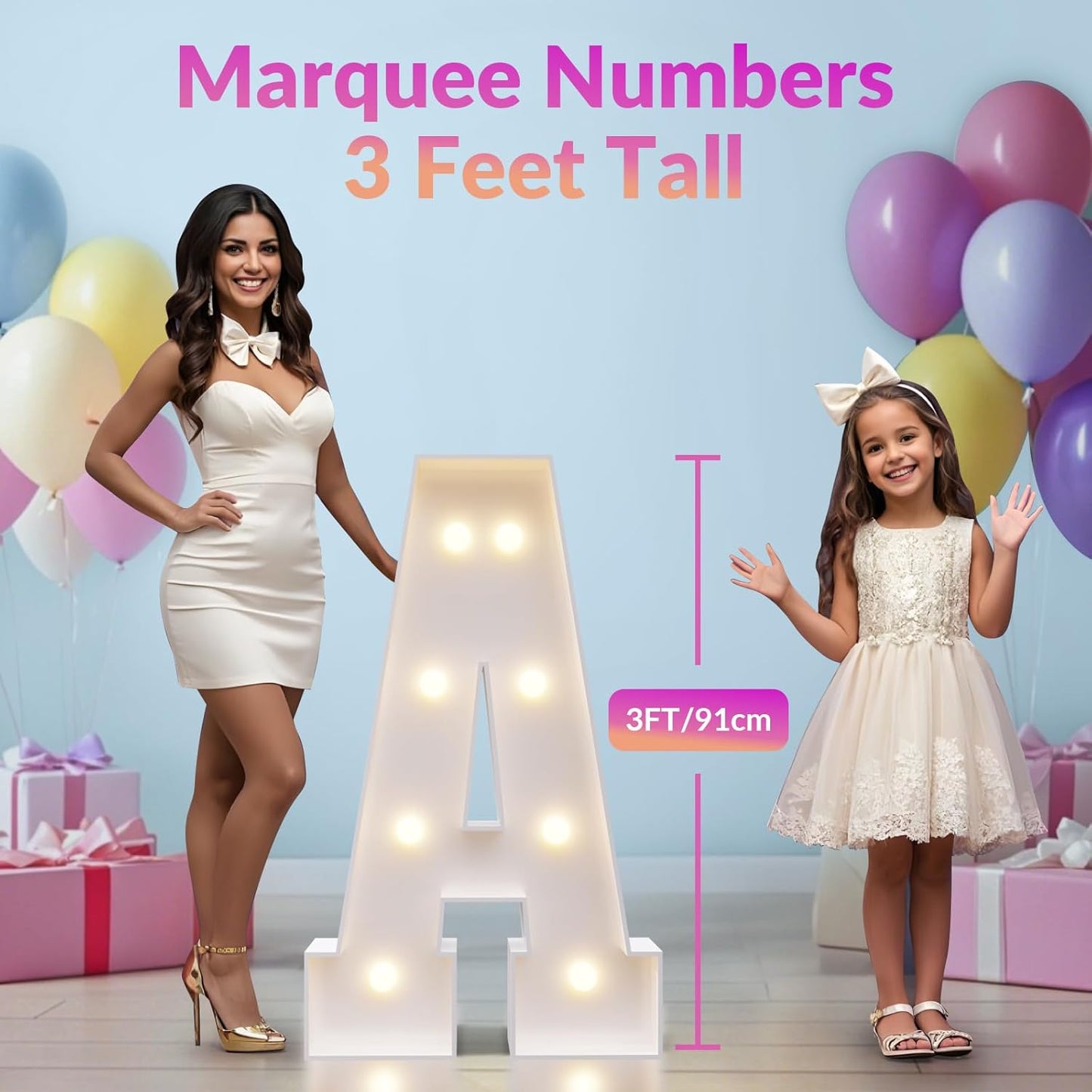 JoyMuse Marquee Letters 3 Feet Tall, Light Up Letters 3FT with Lights, Large Letters for Party, Letter D Light Up Letters for Baby Shower Wedding Proposal Graduation Birthday Decorations