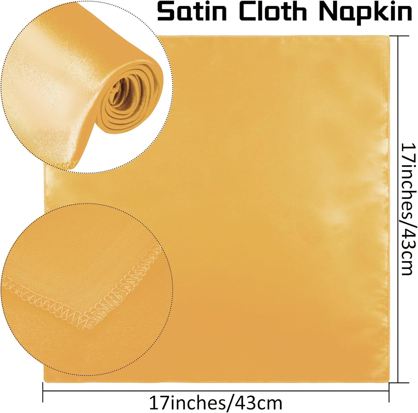 ANECO 12 Pieces Satin Napkins Soft Dinner Napkins Square Table Napkins 17 x 17 Inches for Restaurant Weddings Party Dinner Decoration (Gold)