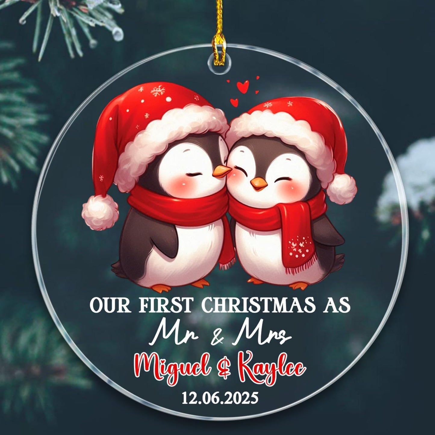 Custom 1st Christmas As Mr & Mrs Ornament Gift for Bride Groom Newlyweds, Personalized Penguin Mr & Mrs Married Ornament with Name/Date, Penguin Just Married Christmas Ornaments for Marriage Wedding