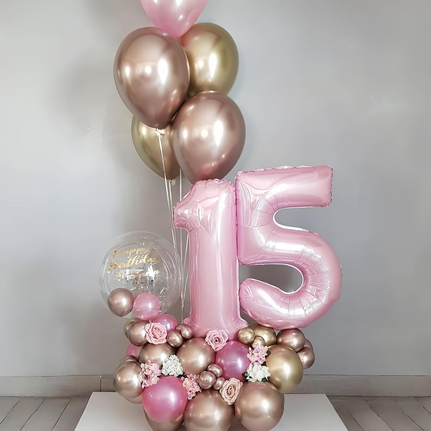 Light Pink Balloon Number 5, 40 Inch Large Self Inflating Foil Number Balloons 0-9, Pastel Pink Digital 5 Helium Balloon for 5th Girls Women Birthday Party Graduation Anniversary Decorations