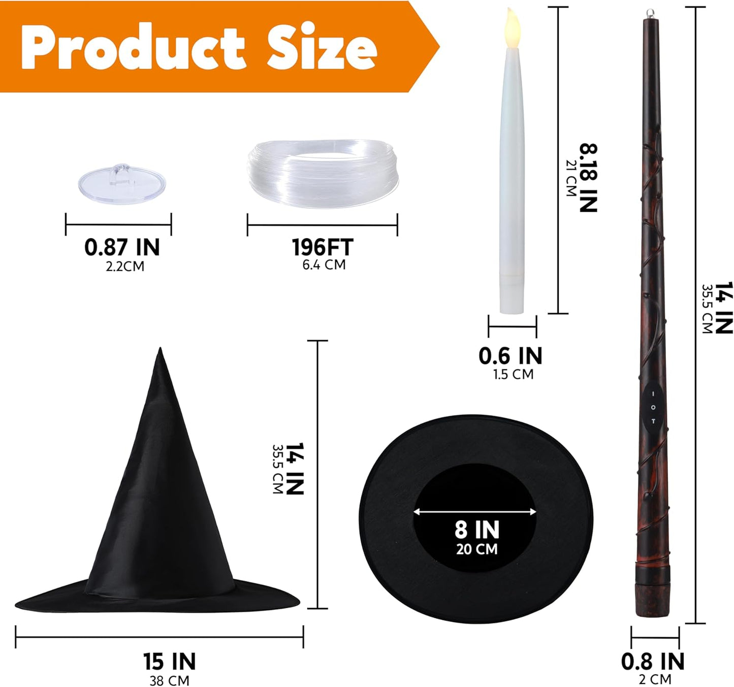 JOYIN 20Pcs Halloween Floating Candles and Witch Hat Light Up with Wand Remote Set Magic Hanging Candles and Wizard Hat with 2 Light Mode and Timer for Halloween Window Ceiling Porch Theme Party Decor