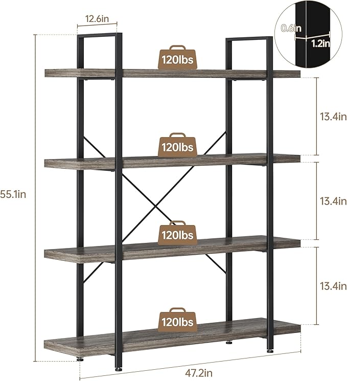 OtterOasis Heavy Duty 4-Tier Industrial Bookcase, 120lbs Shelf Capacity - Image 2