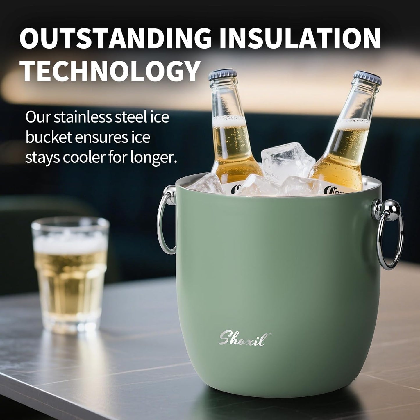Ice Bucket - 3L Large Ice Bucket for Parties & Cocktail Bar, Stainless Steel Ice Cooler with Lid & Tongs, Retro Style Ice Bucket for Freezer & Drinks