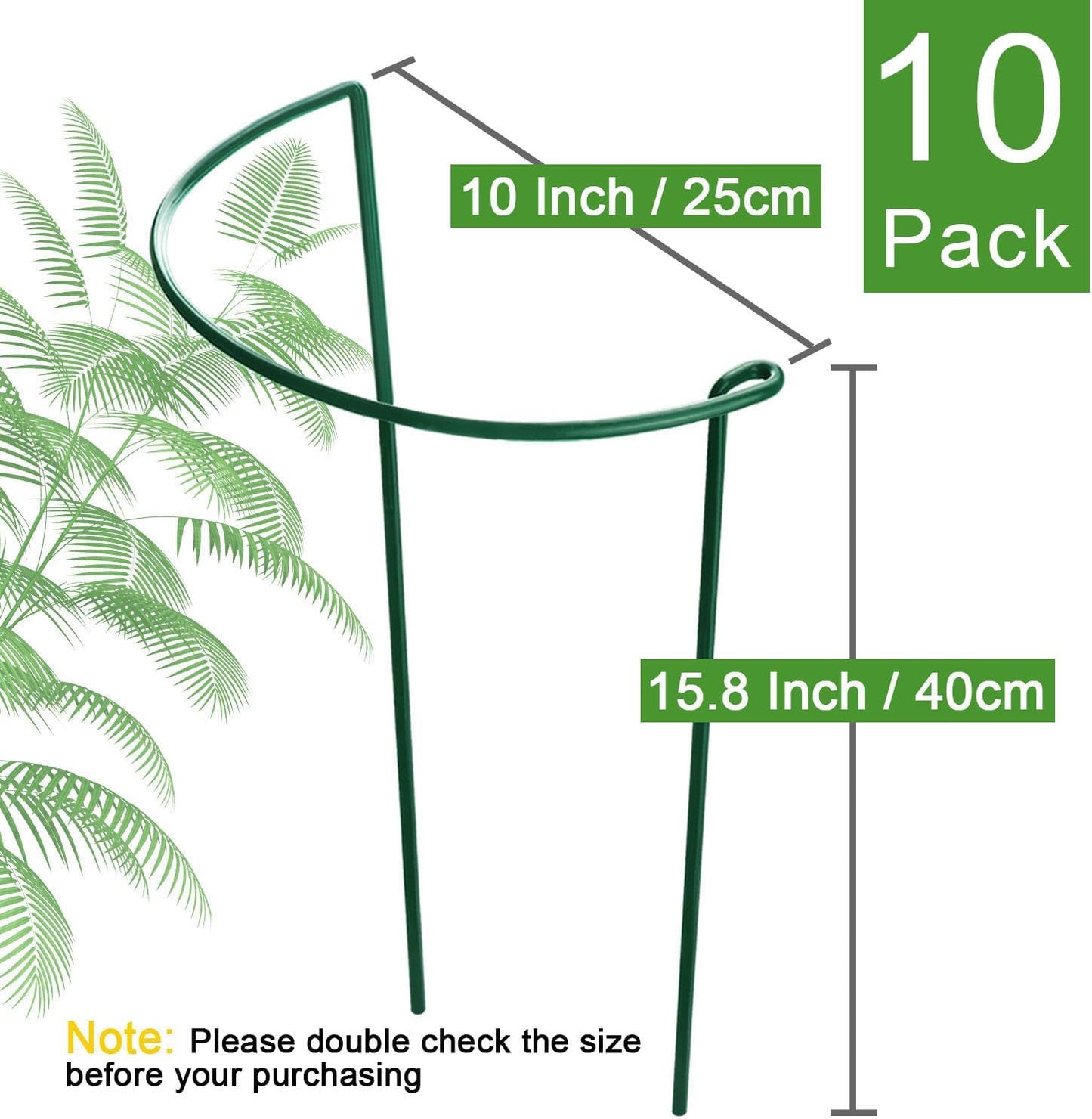 HiGift 10 Pack Peony Cages and Supports, 10" (W) x 16"(H) Plant Support, Heavy Duty Metal Plant Support Stake for Indoor Plants Half Round Garden Stakes Plant Support Ring for Hydrangea,Flower Outdoor