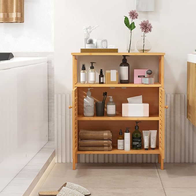 Giantex Storage Cabinet, Bamboo Bathroom Floor Cabinet - Image 6