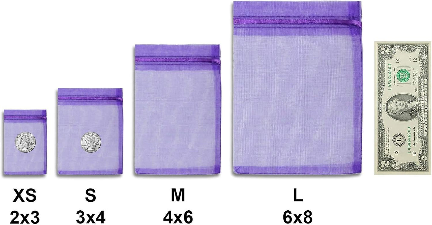 TheDisplayGuys 100-Pack XS 2 x 2 3/4" Purple Sheer Organza Gift Bags with Drawstring, Jewelry Candy Treat Wedding Party Favors Mesh Pouch