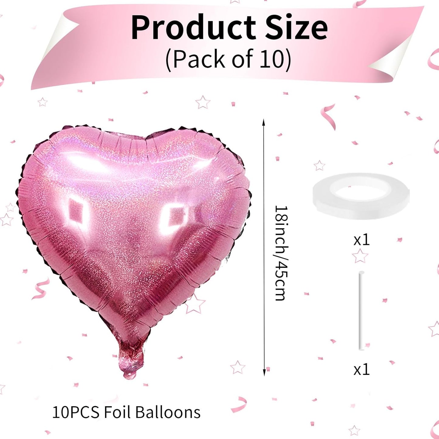 Biapian Light Pink Heart Balloons, 10PCS Glitter Pink Heart Shape Balloons Foil, 18inch Pastel Pink Love Heart Balloons for Girls Women Valentines Day, Wedding, Brithday, Baby Shower Party Decorations