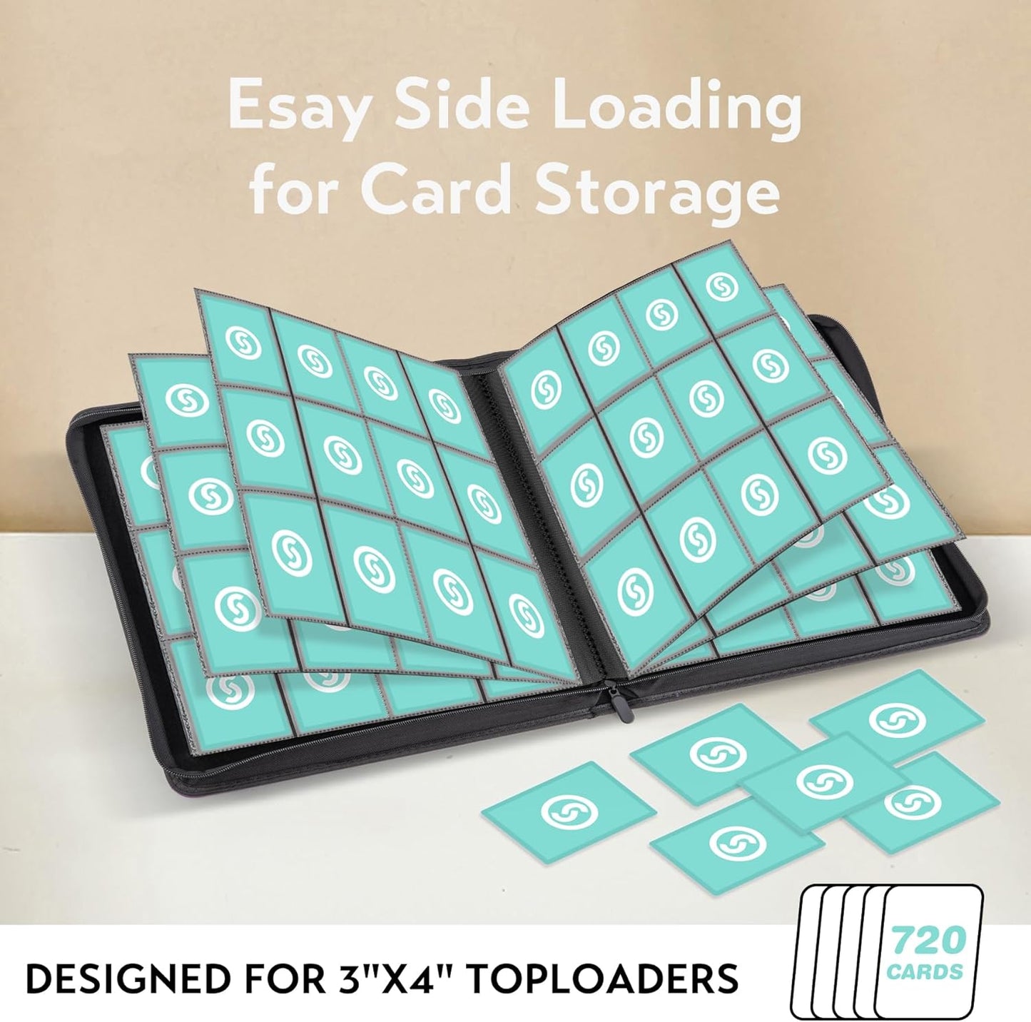 SMYV 12 Pocket Trading Card Binder, Premium PU Cover Card Binder for 720 Cards, Ringless Side Loading Card Collection Album Folders for MTG, TCG, Game Cards & Sports Cards (Blue)