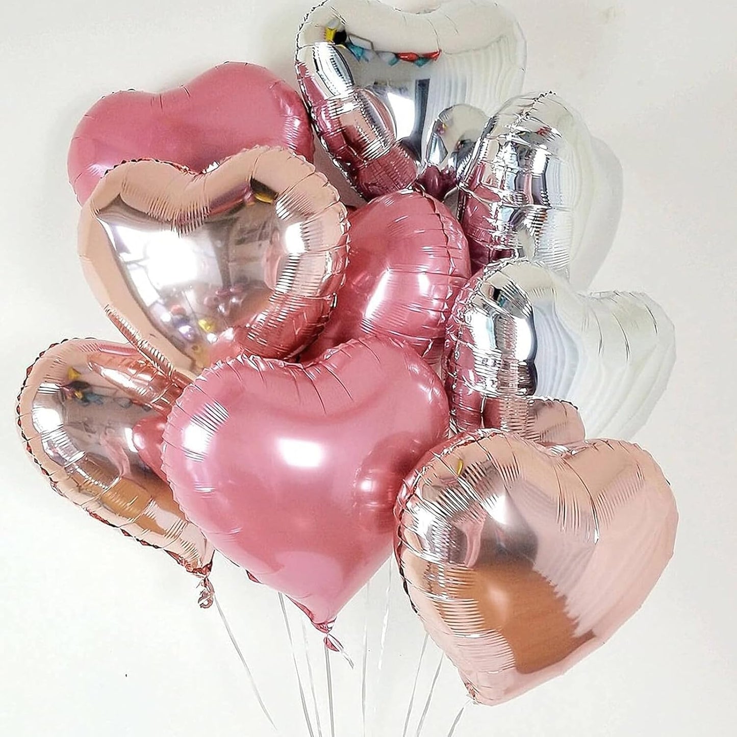 Pink Silver Heart Balloons, 18 Inch Pearl Pink and Silver Heart Shape Balloons, 12PCS Helium Love Foil Balloon for Birthday Baby Shower Engagement Wedding Party Decorations