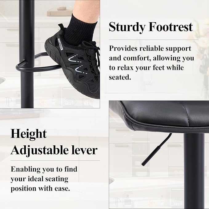 FIRAVOE Bar Stools Set of 2, Adjustable Counter Height Bar Stools 24"-33" - Image 6