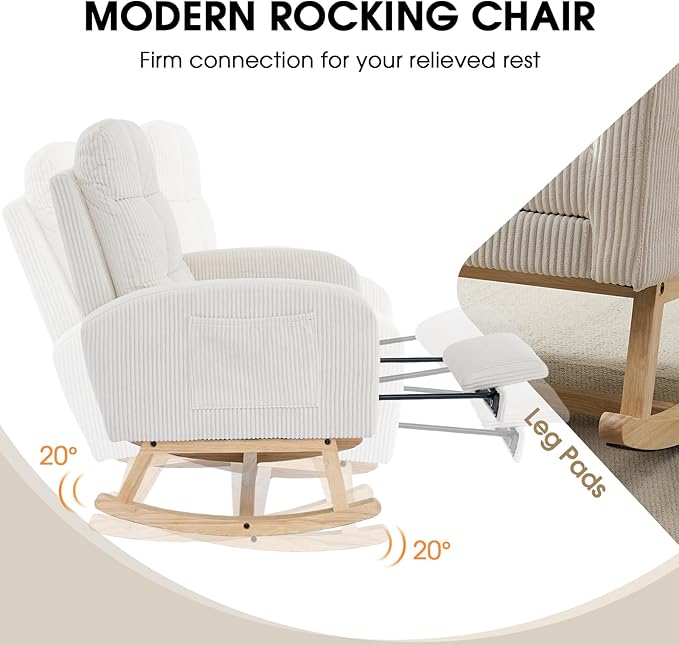 NIOIIKIT Nursery Rocking Chair, Corduroy Upholstered Rocking Chair - Image 5
