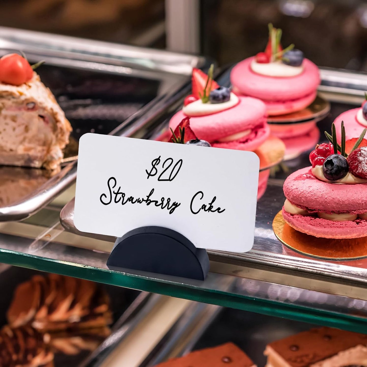 UNIQOOO 10 Set 2" Arch Black Birch Wood Stand with Cards |1.2mm Slot, for Name Cards, Place Card Holder, Photo Display Stand | for Event Decor, Retail Shop, Cafe Restaurant Menu, Business Card, Name Tag